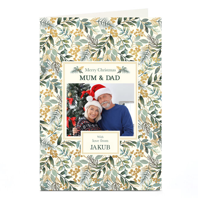 MUM & DAD CHRISTMAS CARD,***RIBBON & BOW***LARGE 7 X 11 INCHES, T5